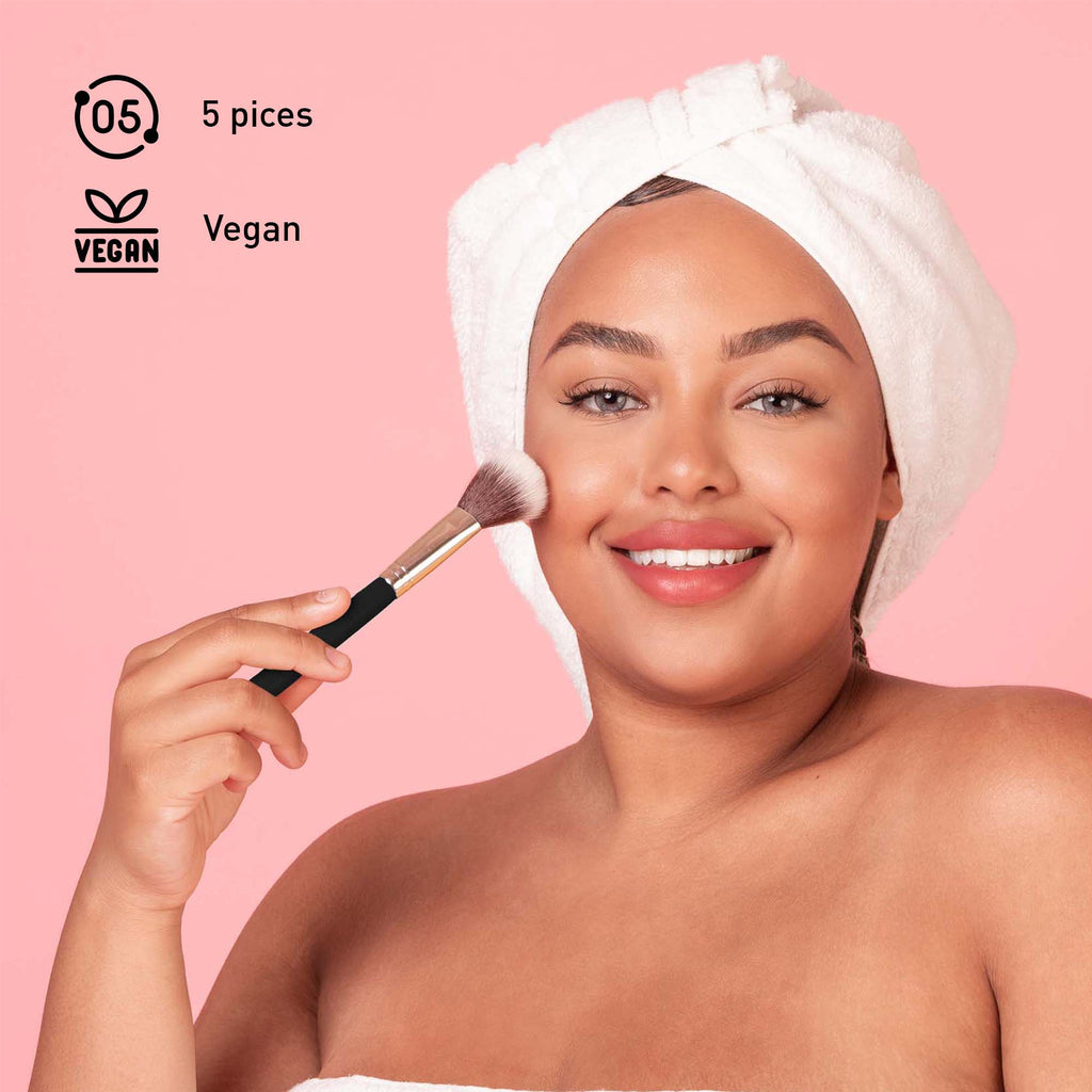 5-Piece Studio Makeup Brush Set & 3-Pack Beauty Makeup Sponge Blenders – Flawless Application Essentials